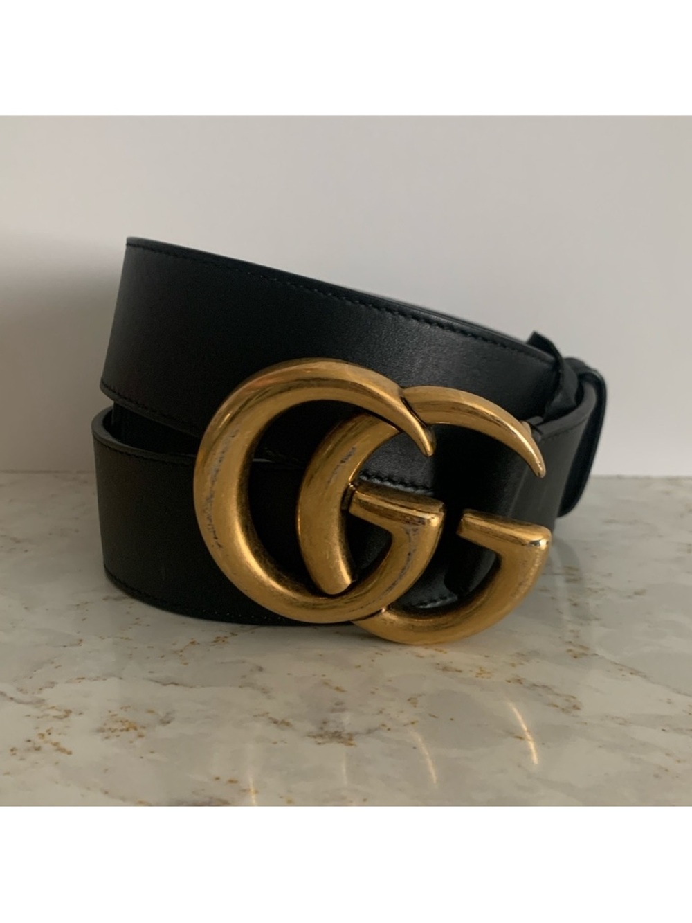 GG Black Leather Belt